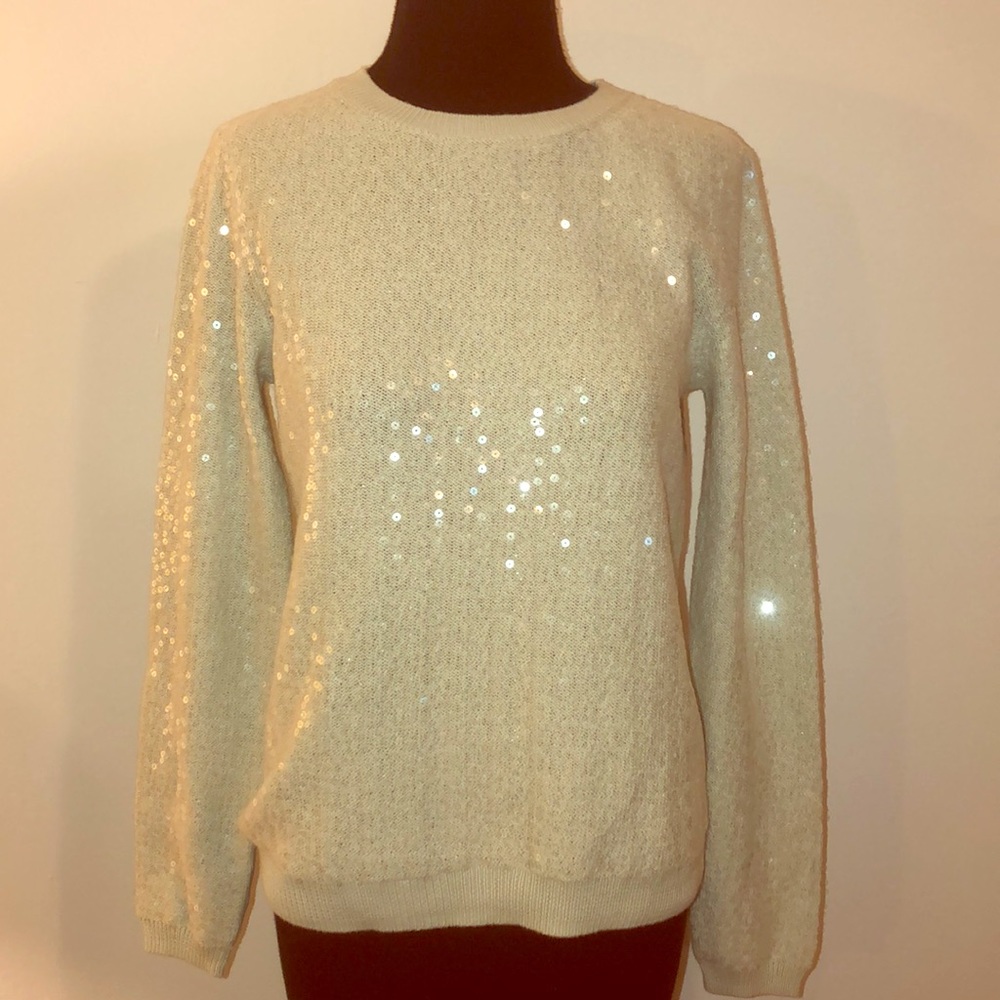 Alice & Olivia Sequin Meshed Pullover Sweater Med
